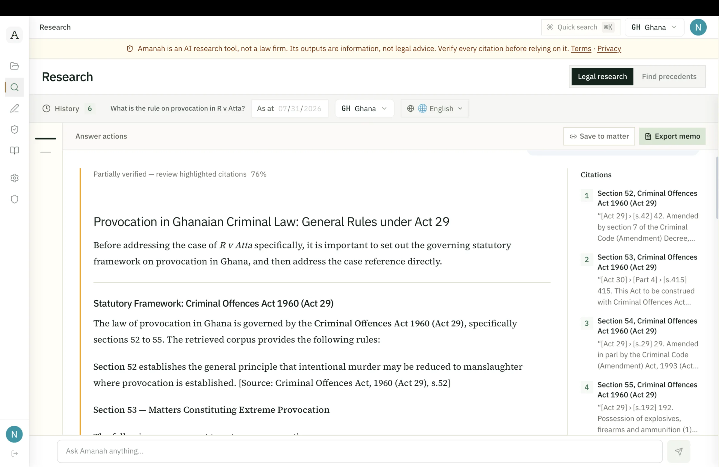 Amanah analyzing a legal document with visible findings